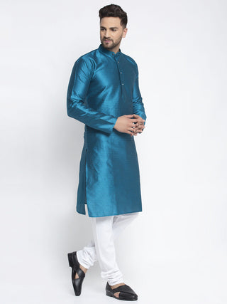 Jompers Men Blue & White Woven Design Kurta with Pyjamas