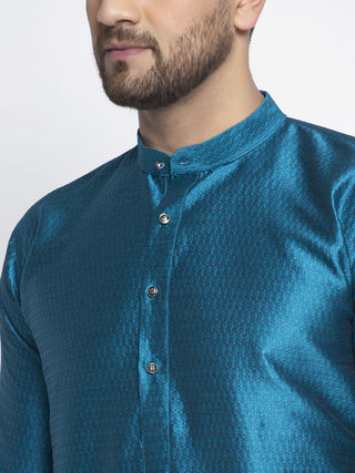 Jompers Men Blue & White Woven Design Kurta with Pyjamas