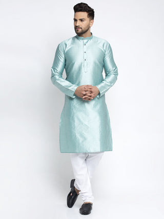 Jompers Men Sky Blue & White Woven Design Kurta with Pyjamas