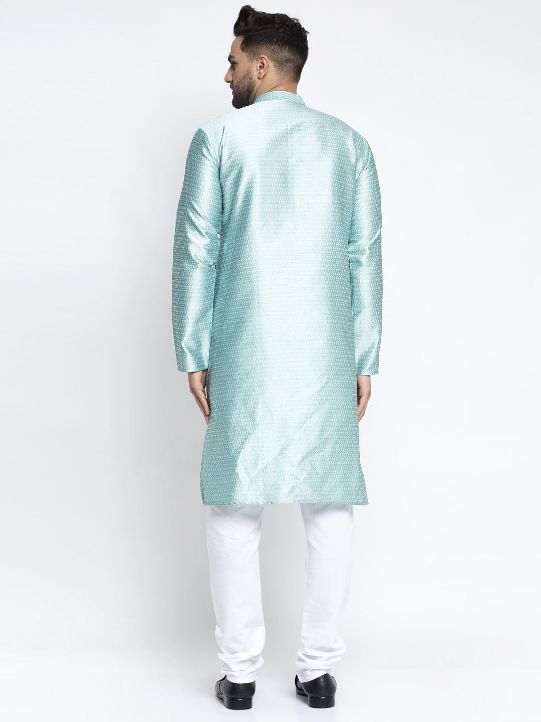 Jompers Men Sky Blue & White Woven Design Kurta with Pyjamas