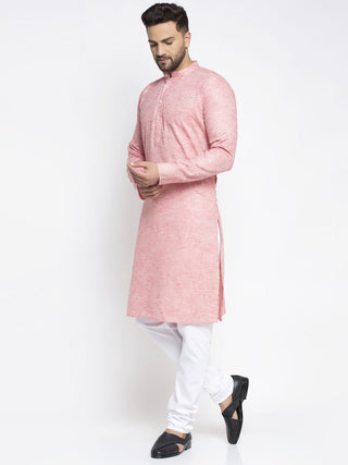 Jompers Men Pink & White Self Design Kurta with Pyjamas