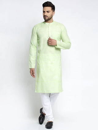 Jompers Men Green & White Self Design Kurta with Pyjamas