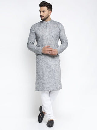 Jompers Men Grey & White Self Design Kurta with Pyjamas