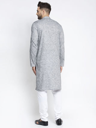 Jompers Men Grey & White Self Design Kurta with Pyjamas