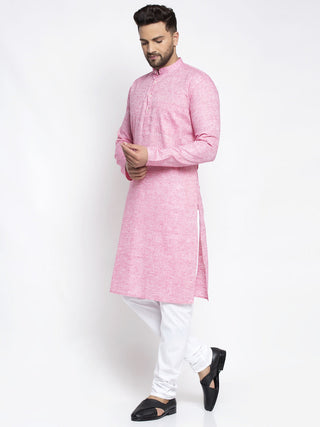 Jompers Men Pink & White Self Design Kurta with Pyjamas