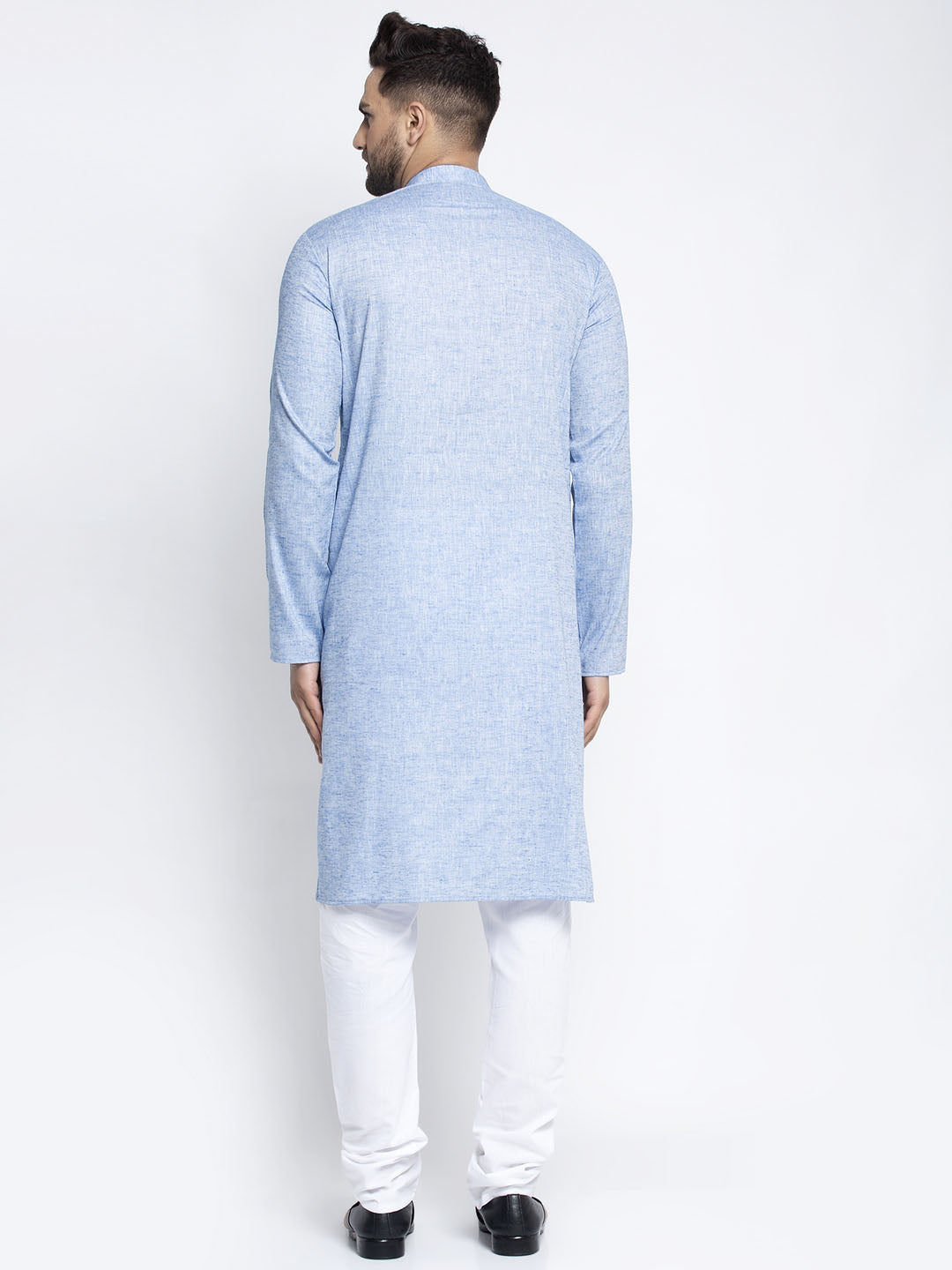 Jompers Men Blue & White Self Design Kurta with Pyjamas