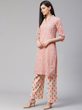 Jompers Women Pink Floral Printed Kurta with Palazzos