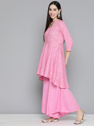 Pink Sequinned Kurta with Palazzos & With Dupatta