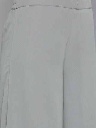 Floral Printed Pleated Grey Georgette Kurta with Palazzos & With Dupatta