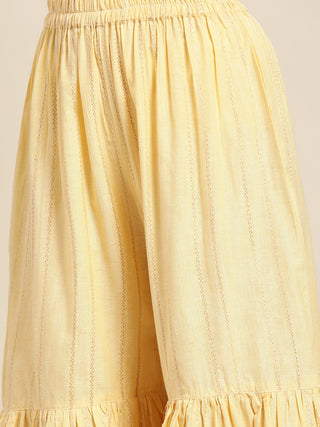 Women Yellow Woven Design Gotta Patti Kurta with Sharara & Dupatta