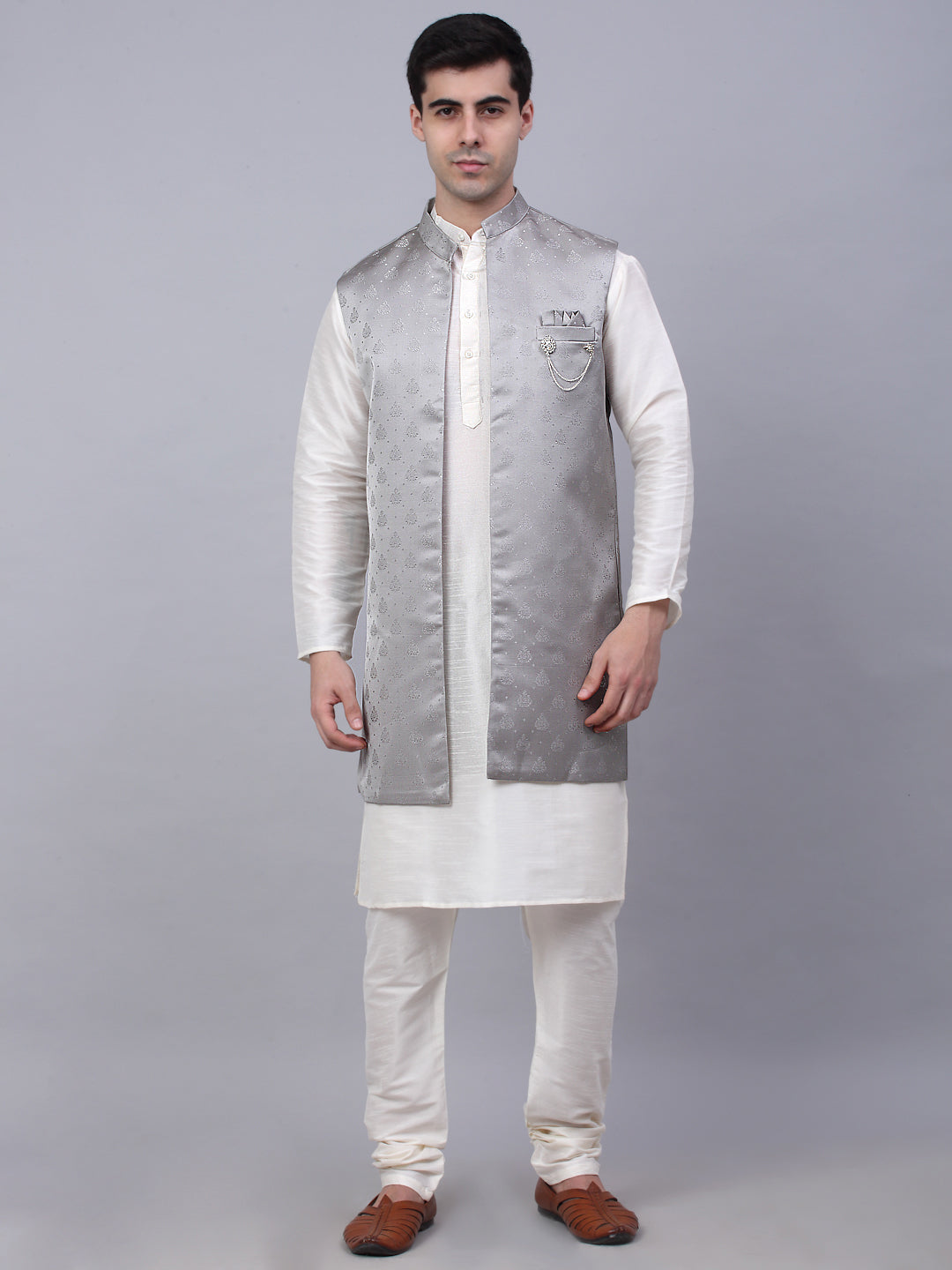 Men's Solid Kurta Pyjama With Shrug Jacket - Main Image