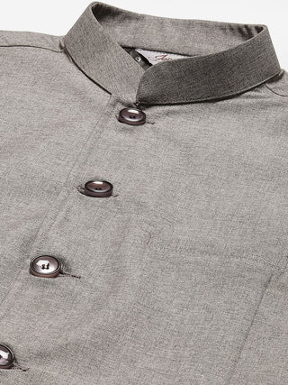 Men's Kurta Pyjama With Grey Solid Nehru Jacket