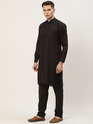 Men's Kurta Pyjama With Black Solid Nehru Jacket