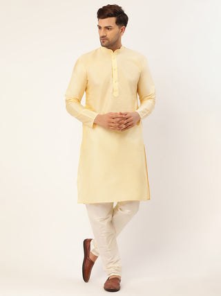 Men's Solid Kurta Pyjama With Cream Embroidered Nehru Jacket