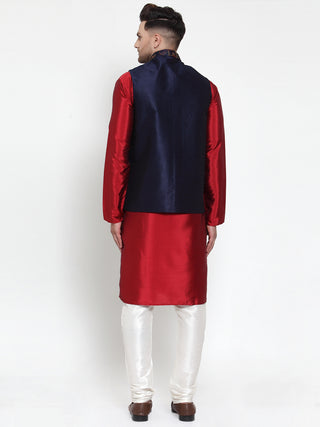Jompers Men's Solid Dupion Kurta Pajama with Woven Nehru Jacket
