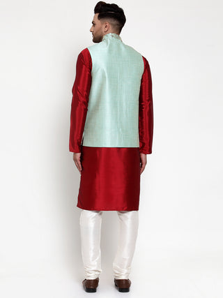 Jompers Men's Solid Dupion Kurta Pajama with Woven Nehru Jacket