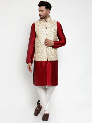 Jompers Men's Solid Dupion Kurta Pajama with Embroidered Nehru Jacket