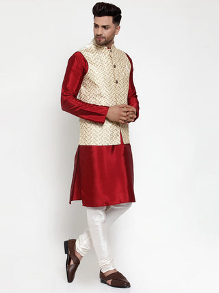 Jompers Men's Solid Dupion Kurta Pajama with Embroidered Nehru Jacket