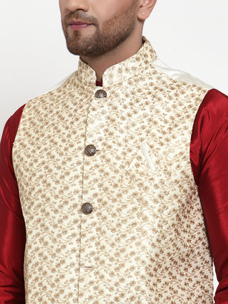Jompers Men's Solid Dupion Kurta Pajama with Embroidered Nehru Jacket