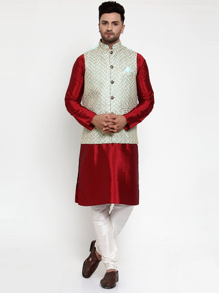 Jompers Men's Solid Dupion Kurta Pajama with Embroidered Nehru Jacket