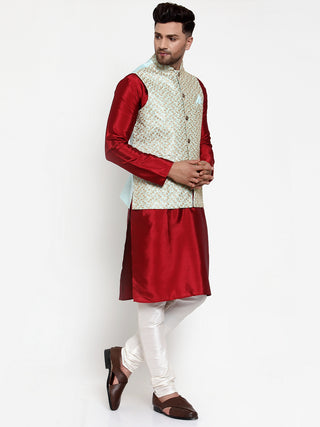 Jompers Men's Solid Dupion Kurta Pajama with Embroidered Nehru Jacket