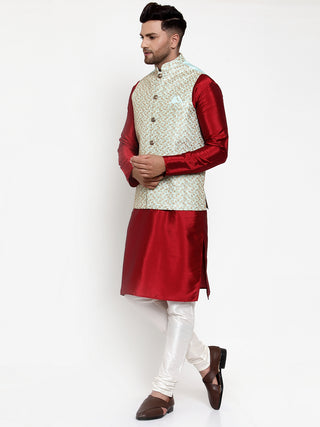Jompers Men's Solid Dupion Kurta Pajama with Embroidered Nehru Jacket