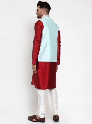 Jompers Men's Solid Dupion Kurta Pajama with Embroidered Nehru Jacket