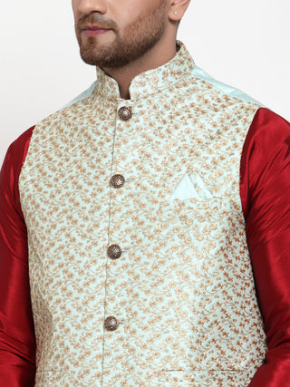 Jompers Men's Solid Dupion Kurta Pajama with Embroidered Nehru Jacket