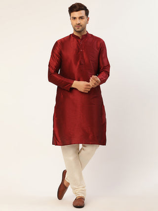 Men's Solid Kurta Pyjama With White Embroidered Nehru Jacket