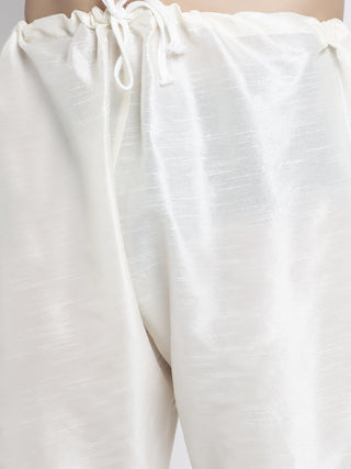 Jompers Men's Solid White Dupion Kurta Payjama with Embroidered Waistcoat