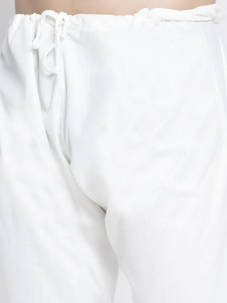Jompers Men's Solid White Cotton Kurta Payjama with Solid Grey Waistcoat