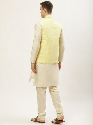 Jompers Men's Embroidered Nehru Jacket & Kurta Pyjama