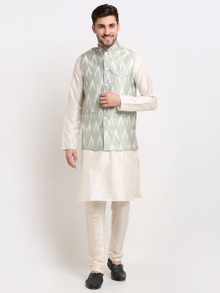 Jompers Men's Ikat Print Nehru Jacket & Kurta Pyjama