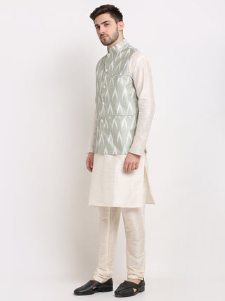 Jompers Men's Ikat Print Nehru Jacket & Kurta Pyjama