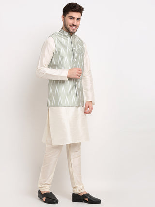 Jompers Men's Ikat Print Nehru Jacket & Kurta Pyjama