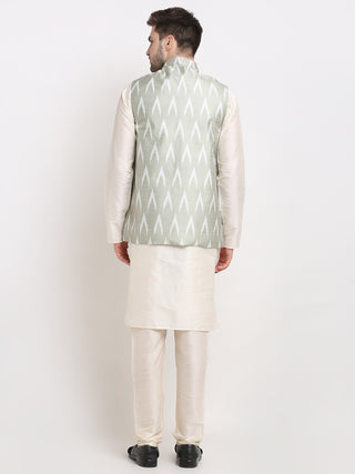 Jompers Men's Ikat Print Nehru Jacket & Kurta Pyjama