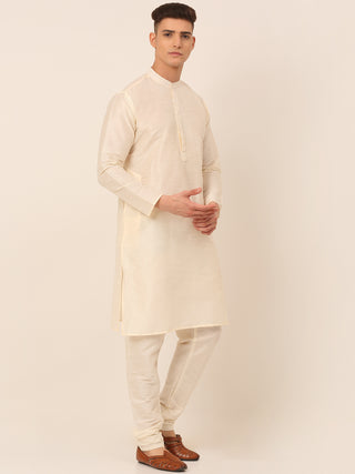 Men's Solid Dupion Silk Kurta Pyjama With Embroidered Nehru Jacket