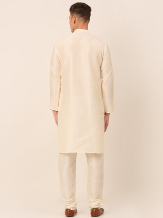 Men's Solid Dupion Silk Kurta Pyjama With Embroidered Nehru Jacket