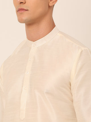 Men's Solid Dupion Silk Kurta Pyjama With Embroidered Nehru Jacket
