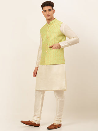 Men's Solid Kurta Pyjama With Nehru Jacket