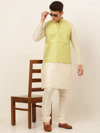 Men's Solid Kurta Pyjama With Nehru Jacket