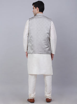 Men's Solid Kurta Pyjama With Woven Design Nehru Jacket