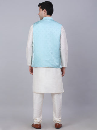 Men's Solid Kurta Pyjama With Woven Design Nehru Jacket