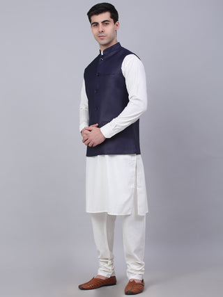 Men's Solid Kurta Pyjama With Nehru Jacket