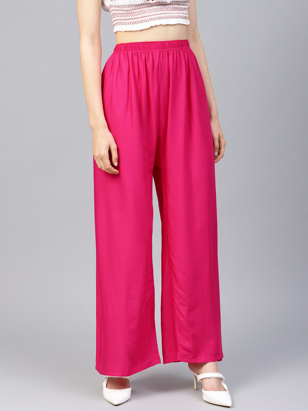 Jompers Women Pink Solid Straight Palazzos