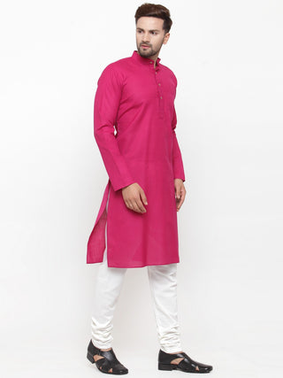 Men Pink & White Solid Kurta with Churidar - Jompers