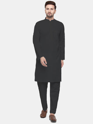 Jompers Men's Black Solid Cotton Kurta Payjama Set