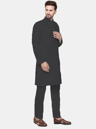 Jompers Men's Black Solid Cotton Kurta Payjama Set