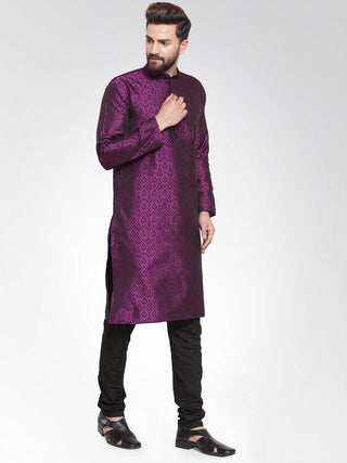 Men Purple-Colored & Black Self Design Kurta Only