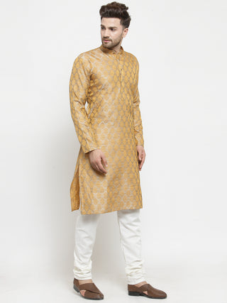 Men Silver-Colored & Golden Self Design Kurta with Churidar